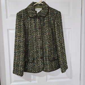 Appleseed's Tweed/Woven Button Up‎ Lined Blazer Front Pockets Olive Green Sz 12